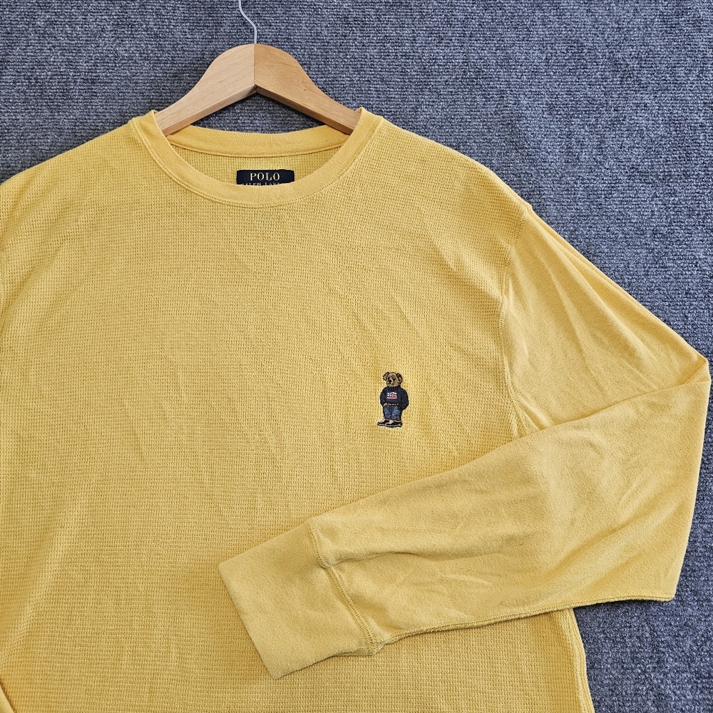 Polo Ralph Lauren Men's Yellow Polo Bear Waffle Knit Thermal Crew Large WOW